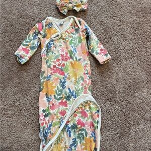 Copper Pearl Floral Baby Gown with Headband